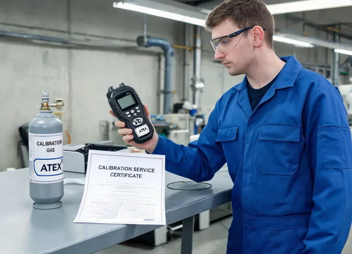 Calibration technician preparing gas detector evidence records